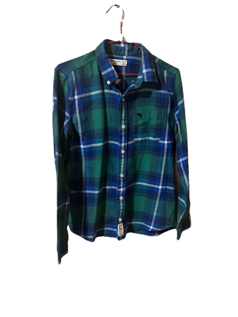 Abercrombie & Fitch kids flannel 13/14 Green Blue Plaid Button-Up Shirt